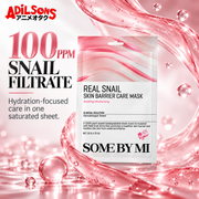 Adilsons Beauty SOME BY MI Real Snail Skin Barrier Care Mask ad: 100 PPM SNAIL FILTRATE / Hydration-focused care in one saturated sheet.