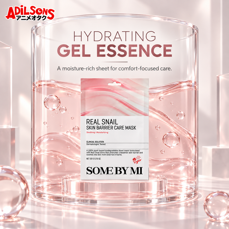 Adilsons Beauty SOME BY MI Real Snail Skin Barrier Care Mask ad: HYDRATING GEL ESSENCE / A moisture-rich sheet for comfort-focused care.