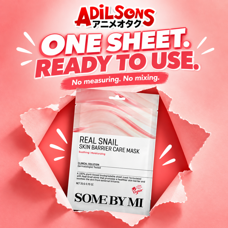 Adilsons Beauty SOME BY MI Real Snail Skin Barrier Care Mask ad: ONE SHEET. READY TO USE. / No measuring. No mixing.
