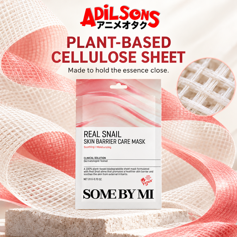Adilsons Beauty SOME BY MI Real Snail Skin Barrier Care Mask ad: PLANT-BASED CELLULOSE SHEET / Made to hold the essence close.