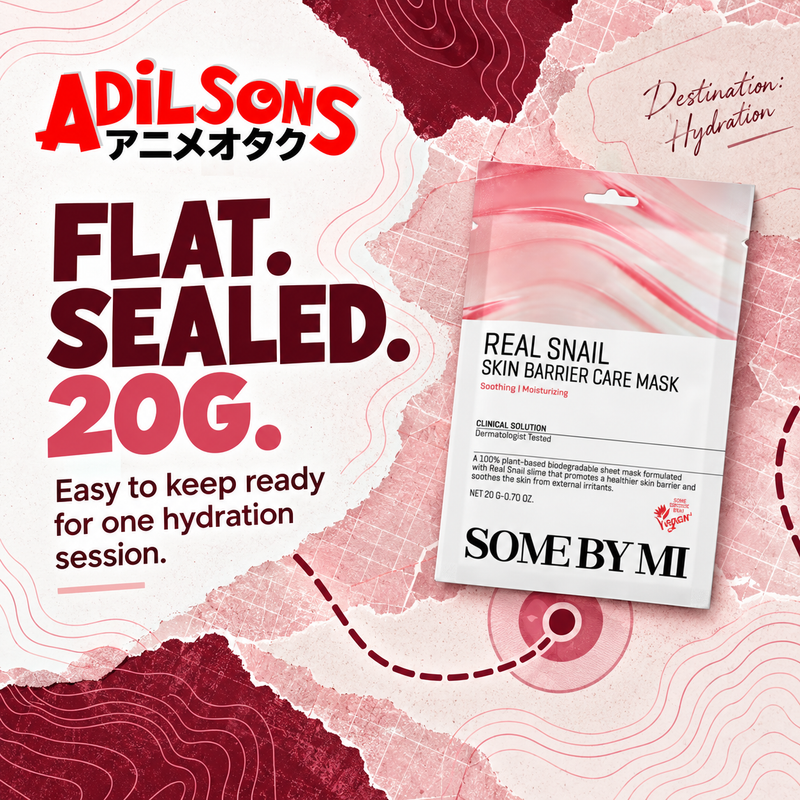Adilsons Beauty SOME BY MI Real Snail Skin Barrier Care Mask ad: FLAT. SEALED. 20G. / Easy to keep ready for one hydration session.