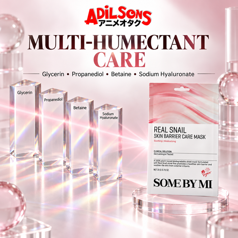 Adilsons Beauty SOME BY MI Real Snail Skin Barrier Care Mask ad: MULTI-HUMECTANT CARE / Glycerin • Propanediol • Betaine • Sodium Hyaluronate.