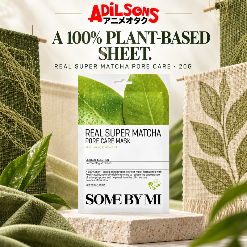 SOME BY MI Real Super Matcha Pore Care Mask 20g creative: plant-based sheet.