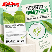 SOME BY MI Real Super Matcha Pore Care Mask 20g creative: certified vegan sheet.