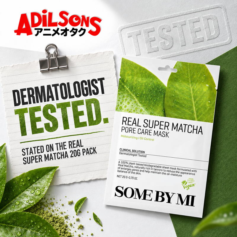 SOME BY MI Real Super Matcha Pore Care Mask 20g creative: dermatologist-tested pack fact.