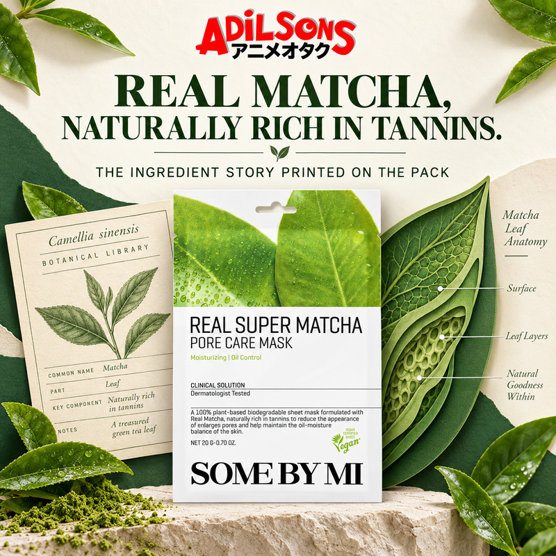 SOME BY MI Real Super Matcha Pore Care Mask 20g creative: tannin-rich Real Matcha pack statement.