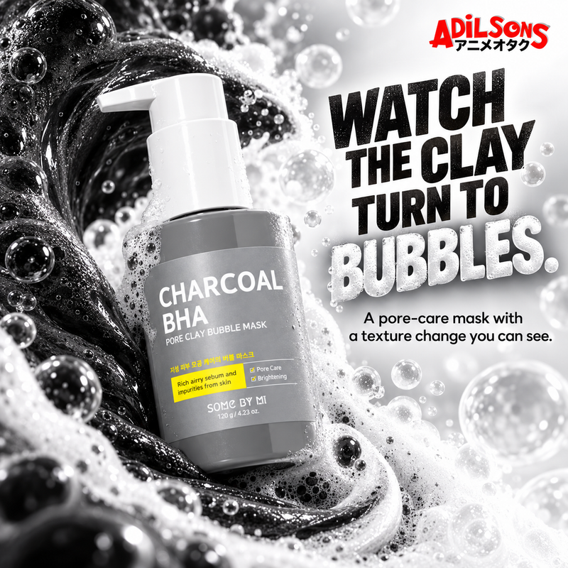 SOME BY MI Charcoal BHA Pore Clay Bubble Mask creative 2: WATCH THE CLAY TURN TO BUBBLES.