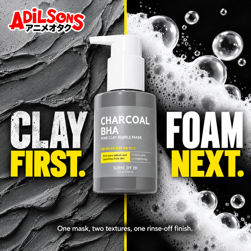 SOME BY MI Charcoal BHA Pore Clay Bubble Mask creative 15: CLAY FIRST. FOAM NEXT.