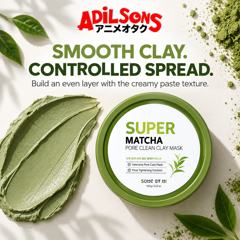 Adilsons Beauty SOME BY MI Super Matcha Pore Clean Clay Mask ad: SMOOTH CLAY. CONTROLLED SPREAD. / Build an even layer with the creamy paste texture.