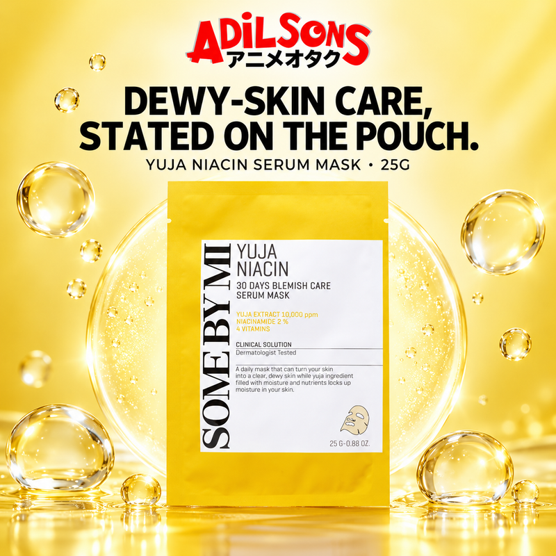 SOME BY MI Yuja Niacin 30 Days Blemish Care Serum Mask 25g creative: dewy-skin pack wording.