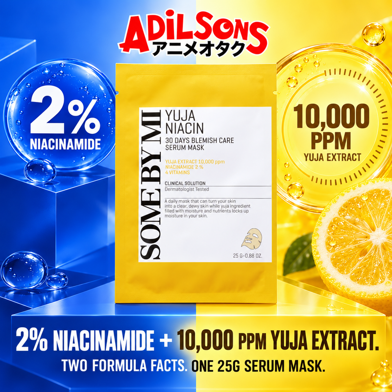 SOME BY MI Yuja Niacin 30 Days Blemish Care Serum Mask 25g creative: paired disclosed formula facts.