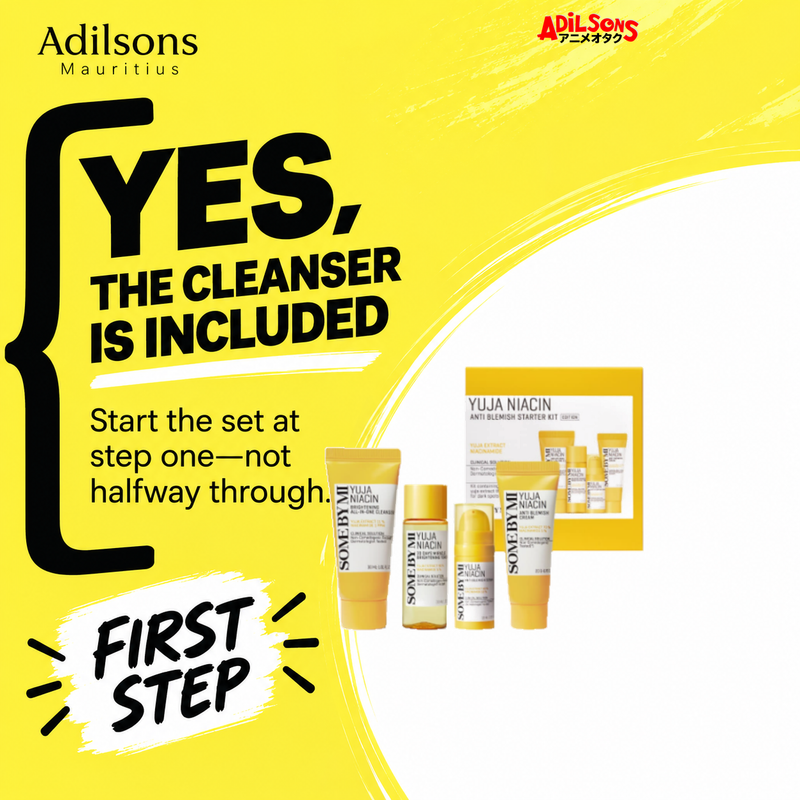 SOME BY MI Yuja Niacin four-piece starter kit — cleanser differentiator sales creative for Adilsons Mauritius