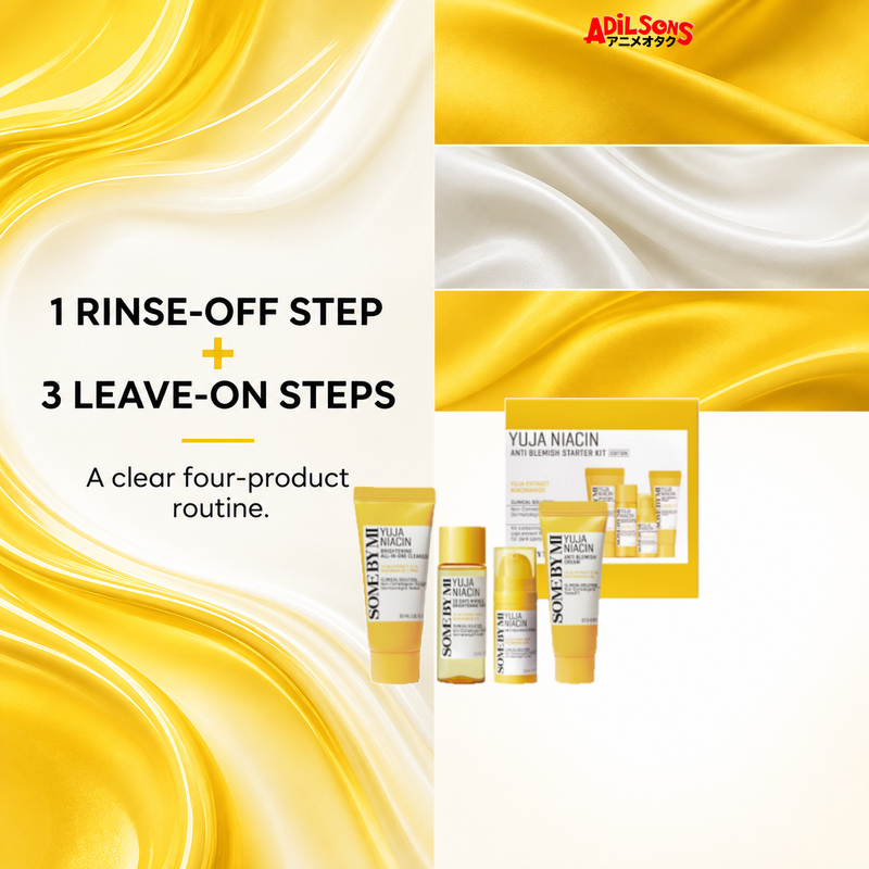 SOME BY MI Yuja Niacin four-piece starter kit — rinse-off plus leave-on structure sales creative for Adilsons Mauritius