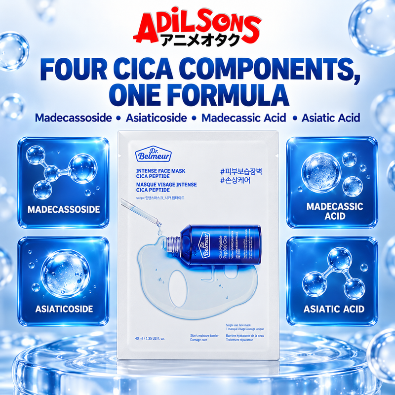 Adilsons ad for The Face Shop Dr.Belmeur Intense Face Mask Cica Peptide: FOUR CICA COMPONENTS, ONE FORMULA