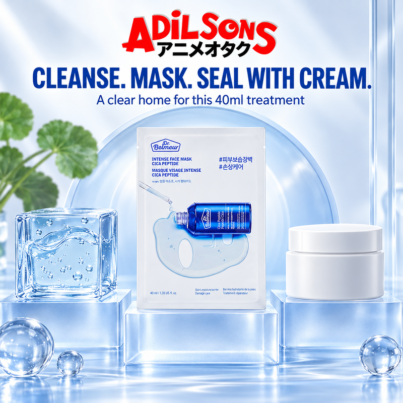 Adilsons ad for The Face Shop Dr.Belmeur Intense Face Mask Cica Peptide: CLEANSE. MASK. SEAL WITH CREAM.