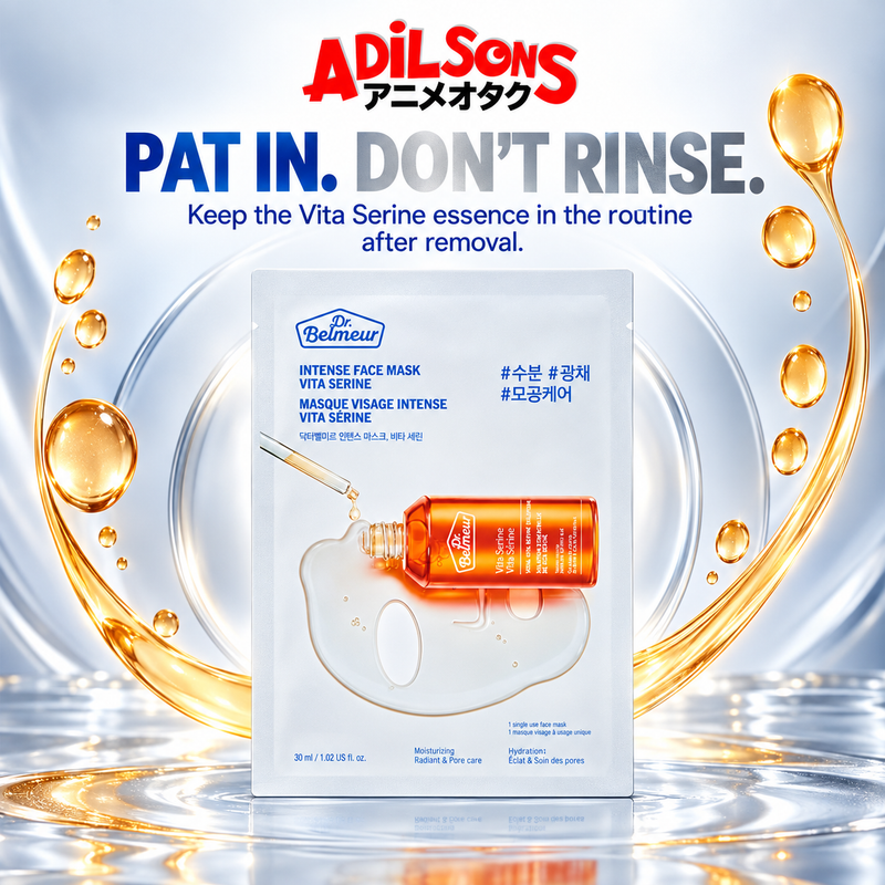 Adilsons Beauty Dr.Belmeur Vita Serine mask ad: PAT IN. DON’T RINSE. / Keep the Vita Serine essence in the routine after removal.