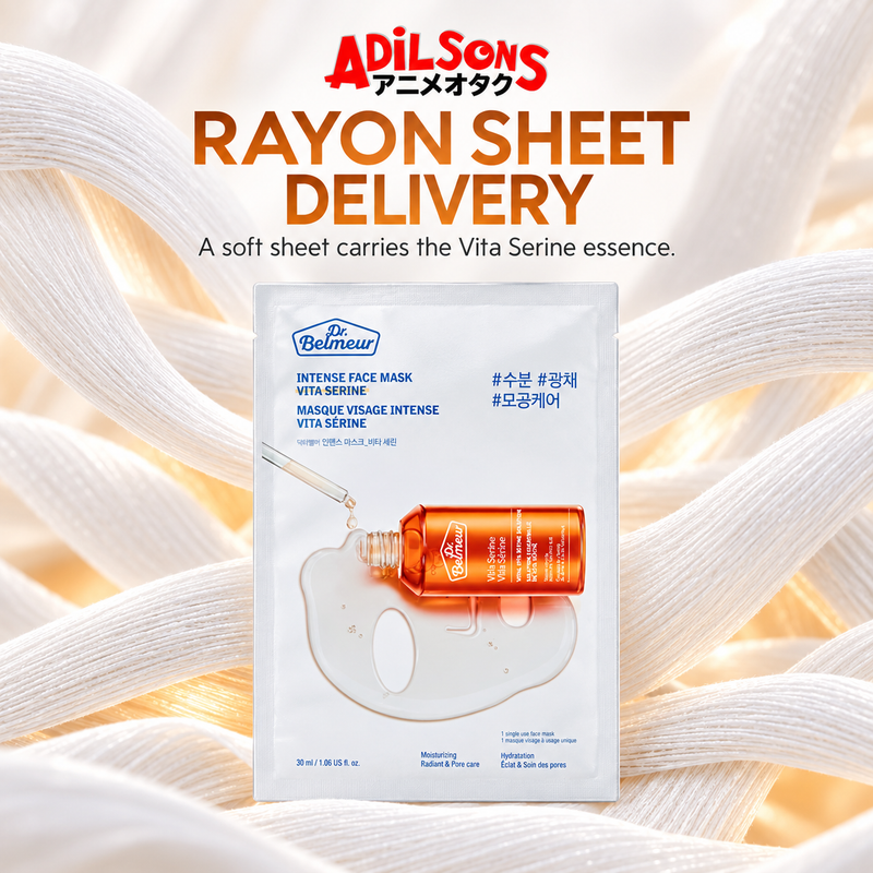 Adilsons Beauty Dr.Belmeur Vita Serine mask ad: RAYON SHEET DELIVERY / A soft sheet carries the Vita Serine essence.