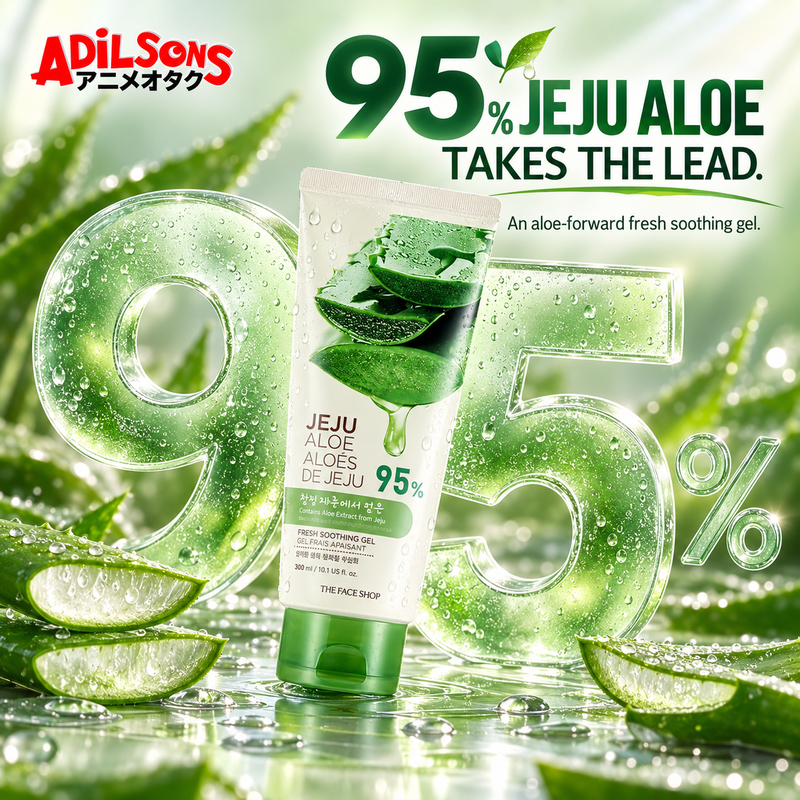 THE FACE SHOP Jeju Aloe Fresh Soothing Gel tube creative 2: 95% JEJU ALOE TAKES THE LEAD.