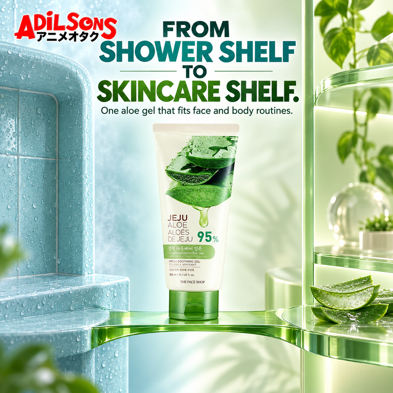 THE FACE SHOP Jeju Aloe Fresh Soothing Gel tube creative 14: FROM SHOWER SHELF TO SKINCARE SHELF.