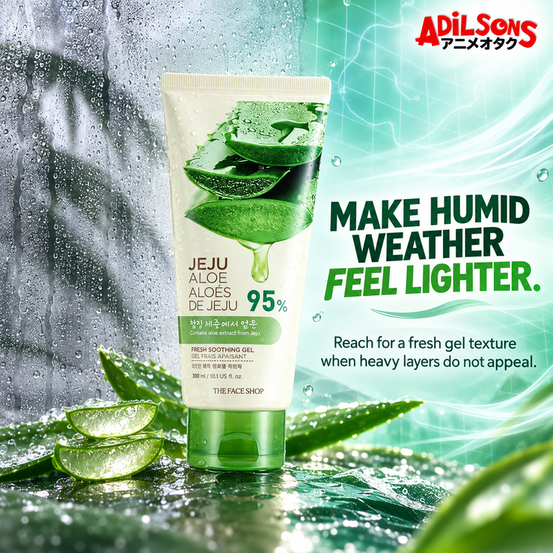 THE FACE SHOP Jeju Aloe Fresh Soothing Gel tube creative 15: MAKE HUMID WEATHER FEEL LIGHTER.