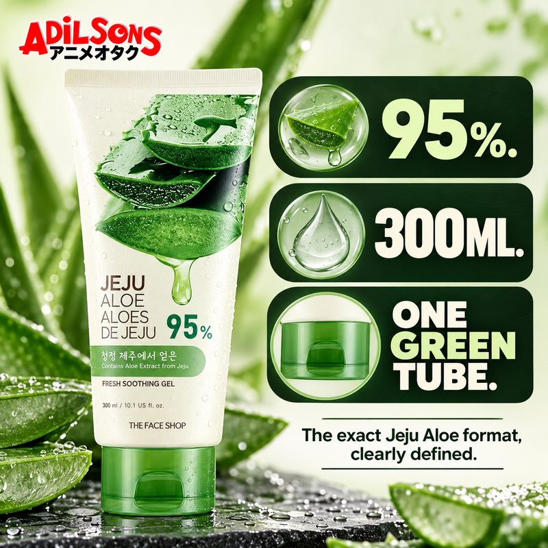 THE FACE SHOP Jeju Aloe Fresh Soothing Gel tube creative 18: 95%. 300ML. ONE GREEN TUBE.