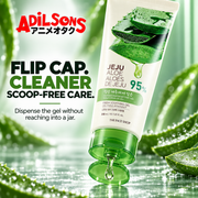 THE FACE SHOP Jeju Aloe Fresh Soothing Gel tube creative 19: FLIP CAP. CLEANER SCOOP-FREE CARE.