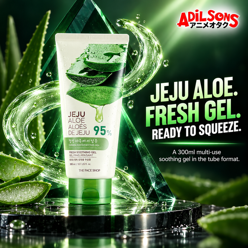THE FACE SHOP Jeju Aloe Fresh Soothing Gel tube creative 20: JEJU ALOE. FRESH GEL. READY TO SQUEEZE.
