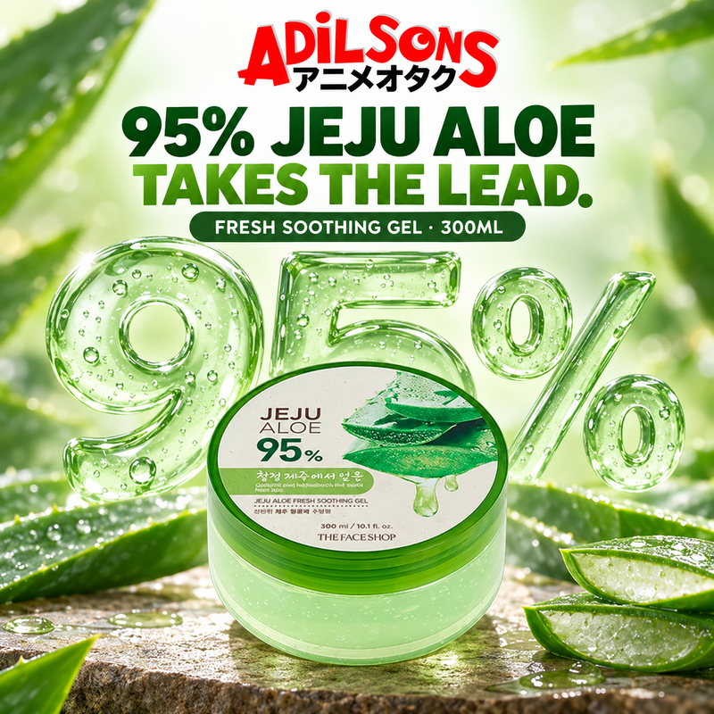 The Face Shop Jeju Aloe Fresh Soothing Gel 300ml round-tub creative: 95% Jeju Aloe identity.