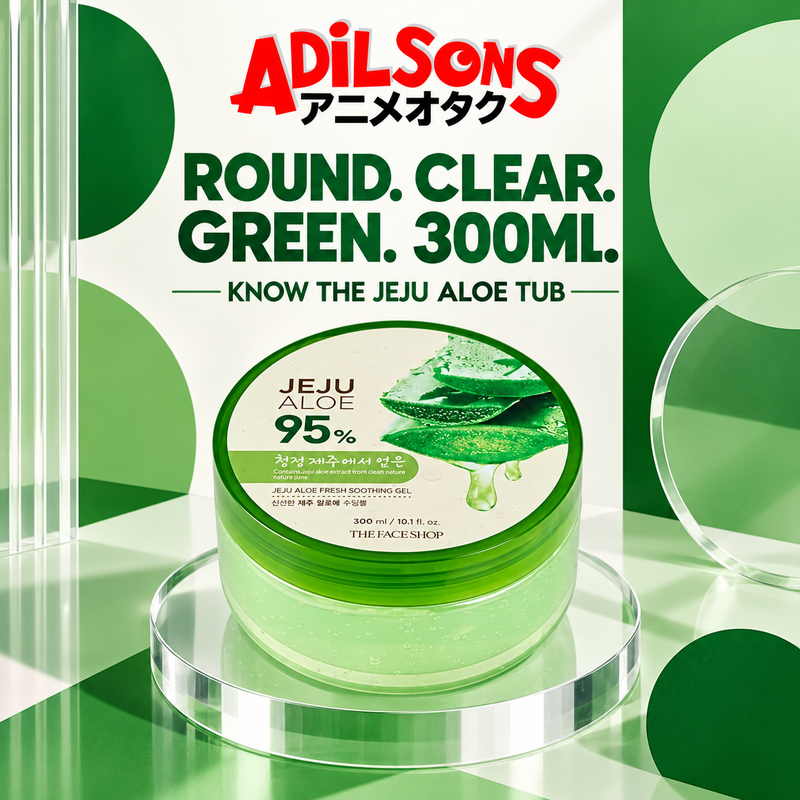The Face Shop Jeju Aloe Fresh Soothing Gel 300ml round-tub creative: exact visual identity.