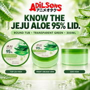 Top, oblique and side views identify the exact Jeju Aloe 95% round tub.