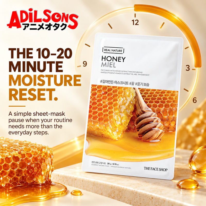 THE FACE SHOP Real Nature Honey Face Mask 20g ad: THE 10–20 MINUTE MOISTURE RESET.