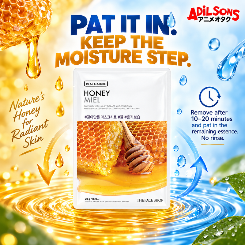 THE FACE SHOP Real Nature Honey Face Mask 20g ad: PAT IT IN. KEEP THE MOISTURE STEP.