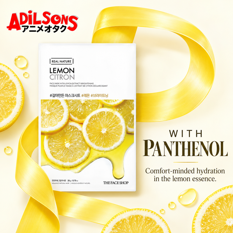 Adilsons Beauty The Face Shop Real Nature Lemon mask ad: WITH PANTHENOL / Comfort-minded hydration in the lemon essence.