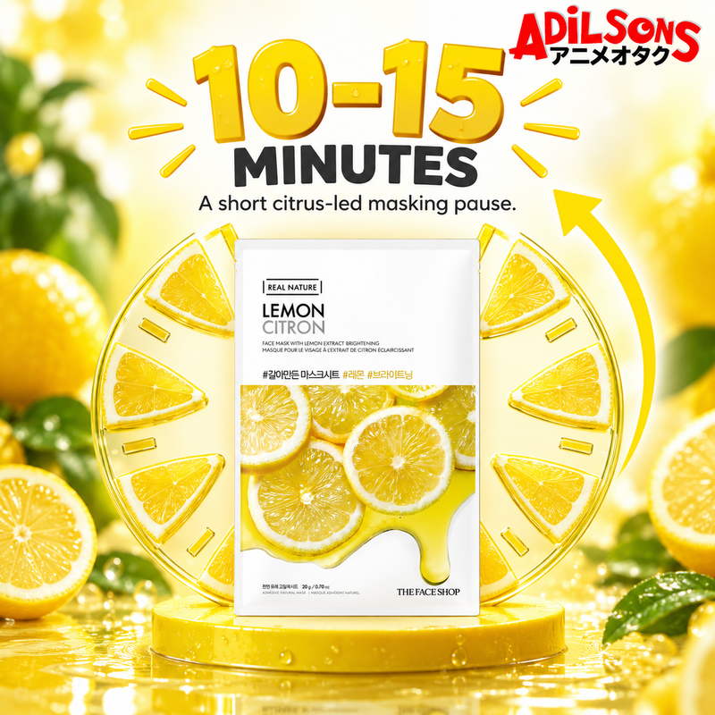 Adilsons Beauty The Face Shop Real Nature Lemon mask ad: 10–15 MINUTES / A short citrus-led masking pause.