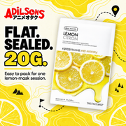 Adilsons Beauty The Face Shop Real Nature Lemon mask ad: FLAT. SEALED. 20G. / Easy to pack for one lemon-mask session.