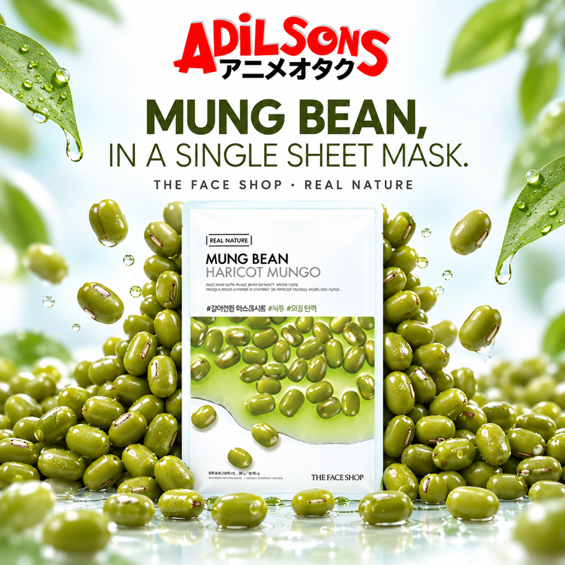 The Face Shop Real Nature Mung Bean mask creative: exact mung-bean identity.