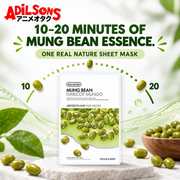 The Face Shop Real Nature Mung Bean mask creative: 10–20 minute wear time.