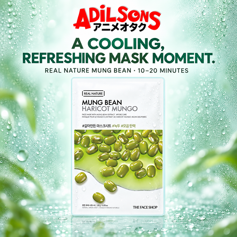 The Face Shop Real Nature Mung Bean mask creative: cooling sensory refresh.