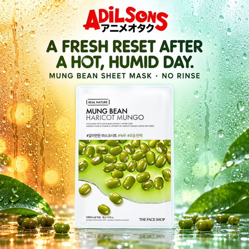 The Face Shop Real Nature Mung Bean mask creative: humid-day refresh occasion.