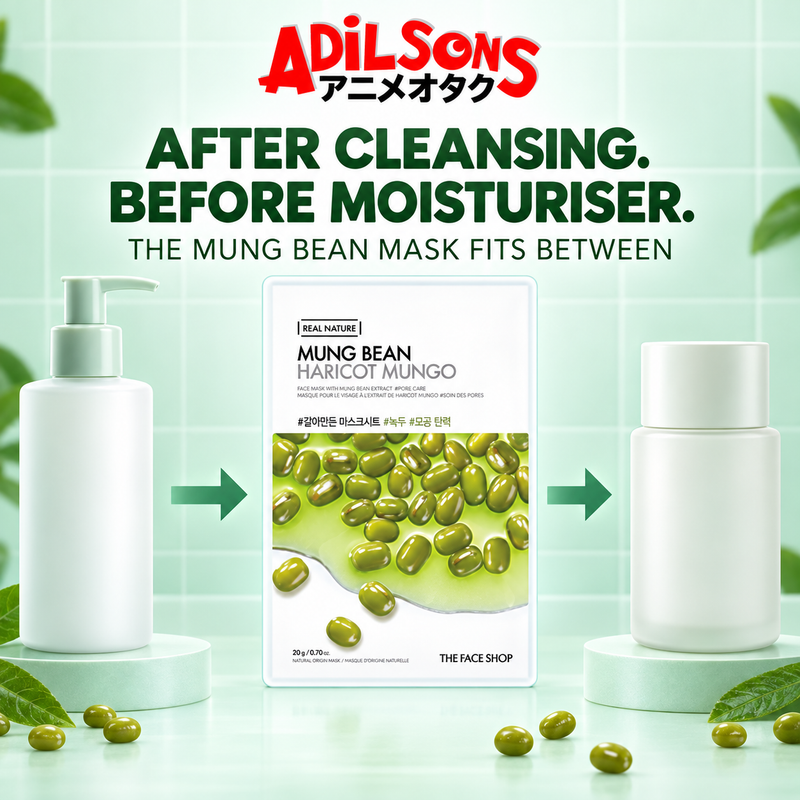 The Face Shop Real Nature Mung Bean mask creative: routine placement.