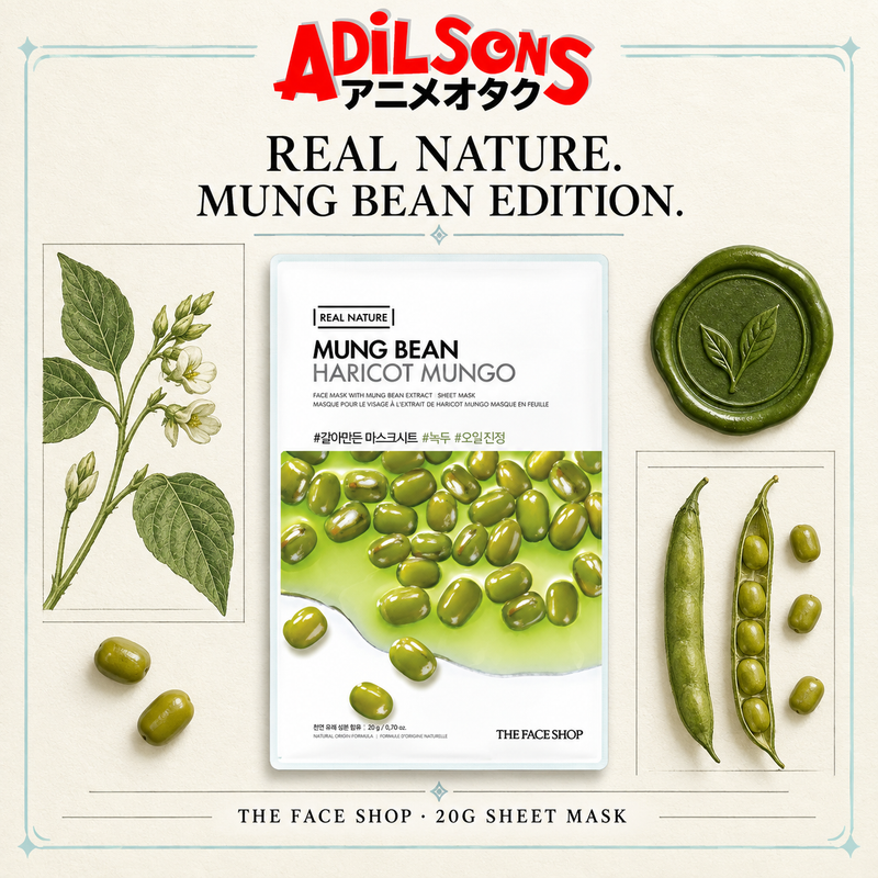 The Face Shop Real Nature Mung Bean mask creative: Real Nature range identity.