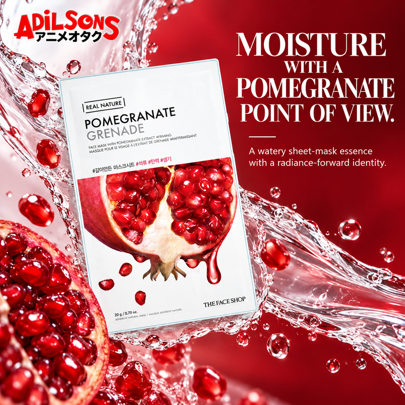THE FACE SHOP Real Nature Pomegranate mask creative 4: MOISTURE WITH A POMEGRANATE POINT OF VIEW.