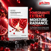 THE FACE SHOP Real Nature Pomegranate mask creative 20: POMEGRANATE EXTRACT. MOISTURE. RADIANCE.