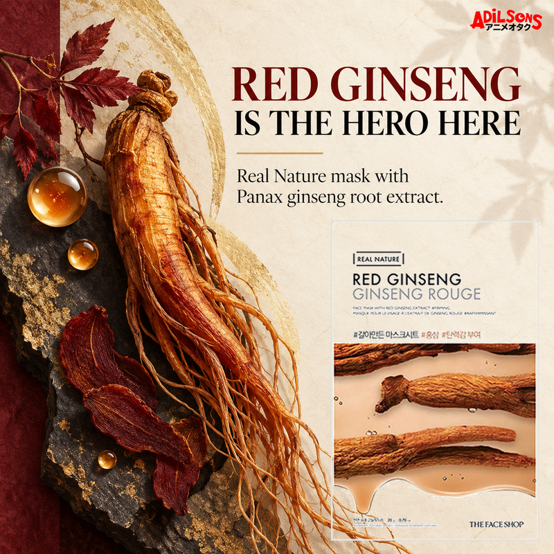 THE FACE SHOP Real Nature Red Ginseng 20 g mask — ingredient identity creative for Adilsons Mauritius