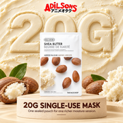 Adilsons Beauty The Face Shop Real Nature Shea Butter mask ad: 20G SINGLE-USE MASK / One sealed pouch for one richer moisture session.