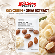 Adilsons Beauty The Face Shop Real Nature Shea Butter mask ad: GLYCERIN + SHEA EXTRACT / Humectant hydration meets emollient comfort.