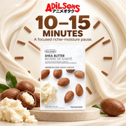 Adilsons Beauty The Face Shop Real Nature Shea Butter mask ad: 10–15 MINUTES / A focused richer-moisture pause.
