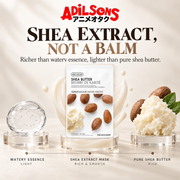 Adilsons Beauty The Face Shop Real Nature Shea Butter mask ad: SHEA EXTRACT, NOT A BALM / Richer than watery essence, lighter than pure shea butter.