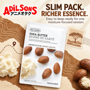 Adilsons Beauty The Face Shop Real Nature Shea Butter mask ad: SLIM PACK. RICHER ESSENCE. / Easy to keep ready for one moisture-focused session.