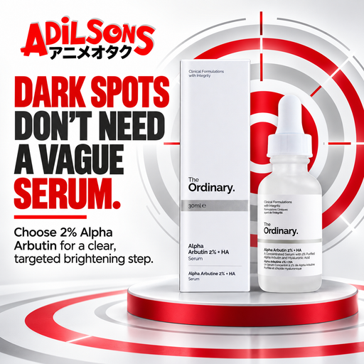 The Ordinary Alpha Arbutin 2% + HA 30ml ad: DARK SPOTS DON’T NEED A VAGUE SERUM.